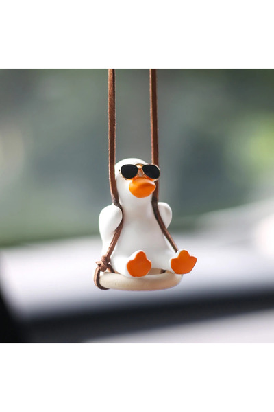 Choice3 04 بطة متأرجحة بيضاء باردة من الجبس مع نظارات شمسية، زينة للسيارة، زي...