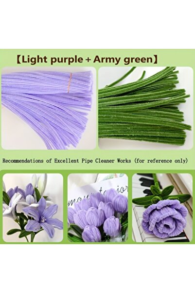Choice8 200 قطعة من منظفات الأنابيب، مستلزمات حرفية، لون بنفسجي وأخضر، سيقان ...