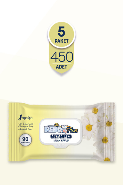 Pedo Papatya Kokulu Islak Mendil 90'lı 5 Paket
