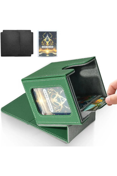 Choice12 صندوق تخزين أوراق لعب MTG Commander باللونين الأخضر والرمادي، يتسع ل...