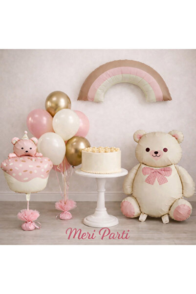 MERİ PARTİ Pastel Gökkuşağı Ayıcık Konsept Balon Seti Baby Shower Doğum Günü ...