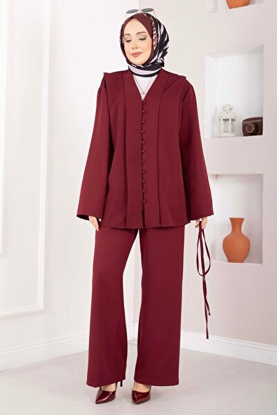 EBRUTESETTÜR Brit Buttoned Belted Double Suit Burgundy