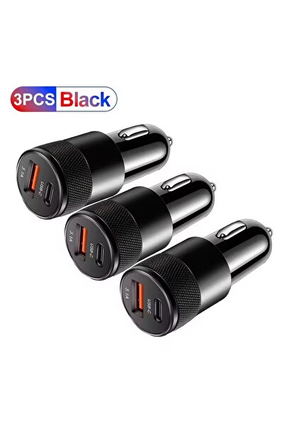 Choice3 3 قطع شاحن سيارة أسود 3.1 أمبير USB من النوع C، شاحن سريع للهاتف، شاح...