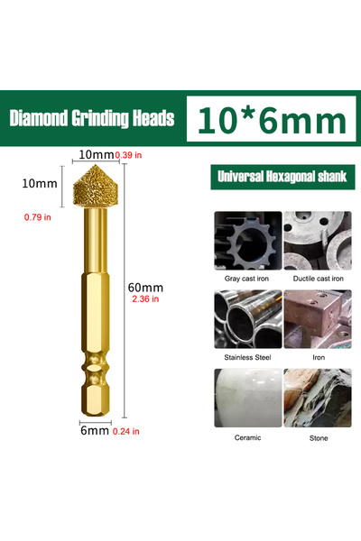 Choice6 10mm Mushroom Diamond Grinding Head 6mm Universal Shank Brazing File ...