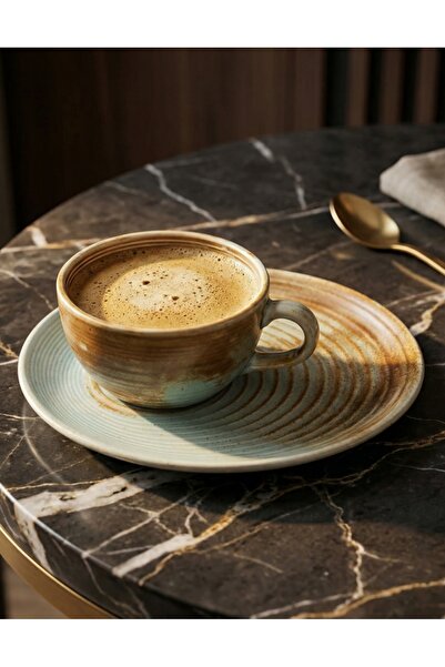 Bonna Coral Kahve Fincanı 250 cc ve Coral Kahve Fincan Tabağı Set - Latte Cap...