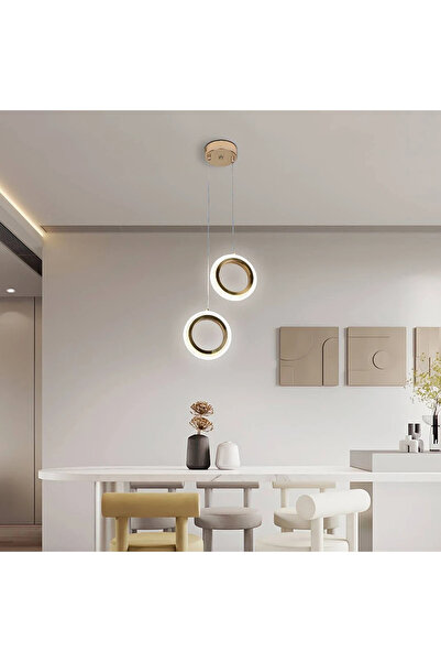 HAMER Chandelier with two rings, gold color, 3 lights, 15 watts