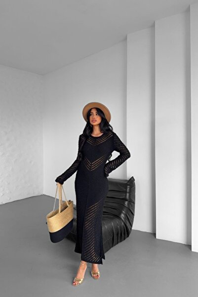 Auroveen Maxi Boy Crew Neck Long Sleeve Knitwear Dress Av3613