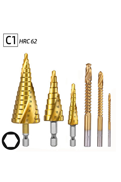 Choice5 مجموعة لقم ثقب متدرجة C1 من التيتانيوم، مقاسات 4-12، 4-20، 4-32 مم، ل...