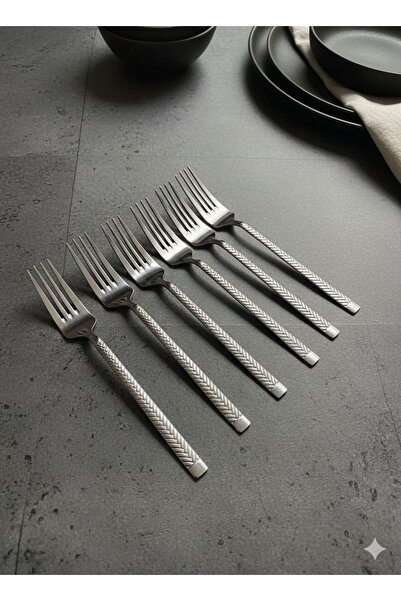 Elif İpek Hometex 6'lı Yemek Çatalı-Hasır Model-Paslanmaz Çelik