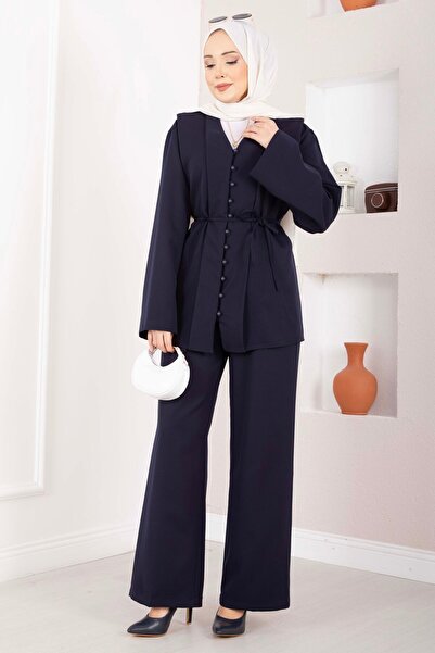 EBRUTESETTÜR Brit Buttoned Belted Double Suit Navy Blue