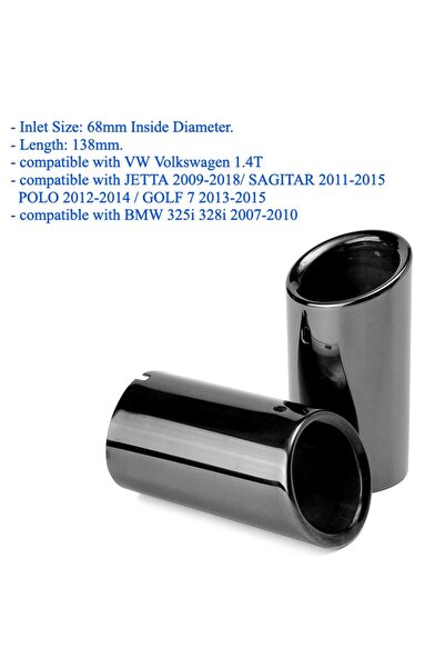 Choice15 كاتم صوت أسود مكون من قطعتين بقطر 68 مم، متوافق مع سيارات فولكس فاجن...