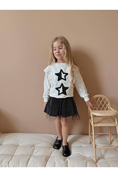 YİGİT BUTİK تنورة توتو أنيقة للفتيات وطقم سويت شيرت مطبوع بنجوم