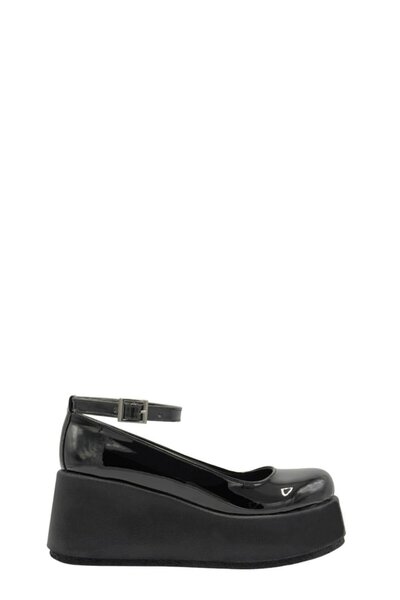 Moulin Shoes حذاء موكاسين نسائي من الجلد الأسود اللامع بكعب عالٍ