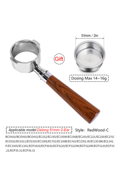 Choice3 51MM 2Ear-Rosewood C 51mm 2 Ear Coffee Portafilter For Delonghi EC200...