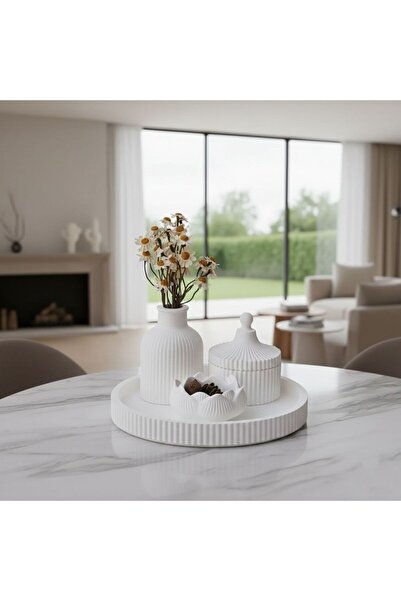MODESTA HOME El Yapımı Dekoratif Tepsi Seti | Vazo, Kapaklı Kutu ve Lotus Mum...