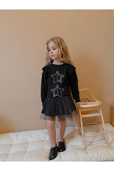 YİGİT BUTİK Set de fustă tutu elegantă și hanorac cu imprimeu stele pentru fete