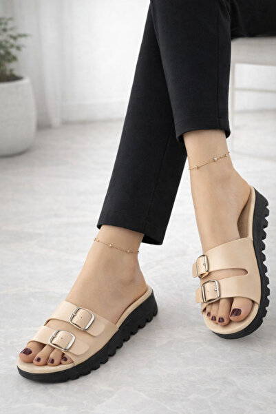 Macs Moda Double Buckle Cream Padded Sole Women's Slippers – Stylish Slippers...