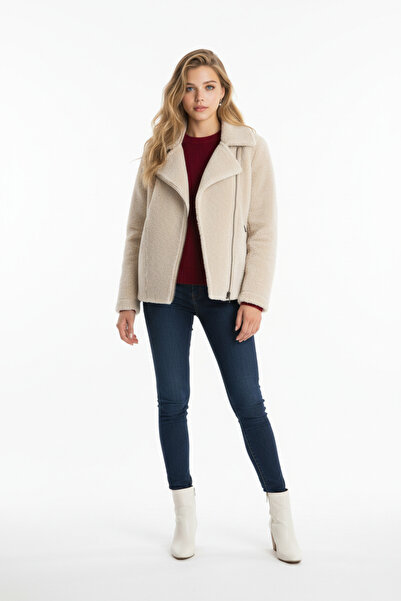 PAOLO FRAMINCO PF-082 KUZU DERİSİ BEJ PERFORELİ KÜRK DERİ CEKET