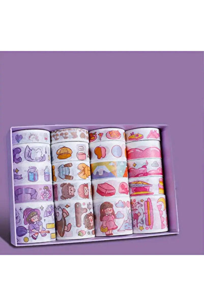Choice1 مجموعة شريط لاصق واشي كاواي بنفسجي اللون، 20 لفة، شريط لاصق برسومات ك...