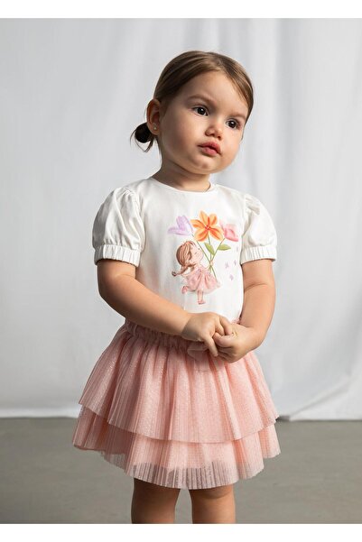 MAYORAL تنورة من التول المطوي للفتيات الصغيرات باللون الوردي