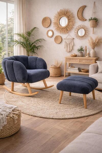 KOKİ DESİGN LOTUS Sallanan Ahşap Ayaklı Wellsoft Antrasit Berjer Koltuk - BEN...