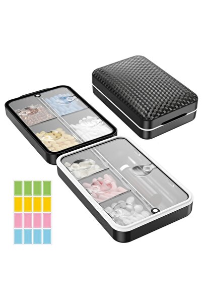 Choice1 black Weekly Pill Organizer with Labels - 8 Compartments Travel-Size ...
