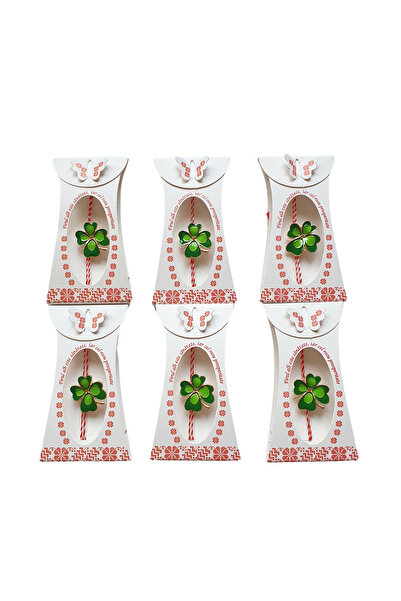 Abundo Set 6 brose martisor, Trifoi cu patru Foi 3 x 2 cm