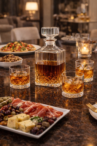 MADAME LUDA Premium Whiskey Glass-Cup/Wine Decanter Set. (4 Cups+1 Carafe Bot...