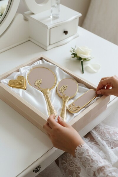 SABMAR Çeyiz Seti Gelin El Aynası Saç Tarağı Özel Aksesuar Kutusu Nişan Bohça...