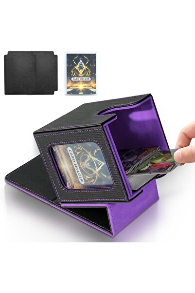 Choice17 صندوق تخزين أسود بنفسجي يتسع لأكثر من 100 بطاقة تداول، مناسب لعرض بط...