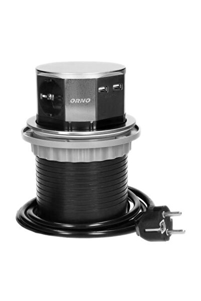 Orno Priza OR-AE-1381(GS), incastrabila, 3 prize Schuko, 2 x USB, cablu 1.5 m...