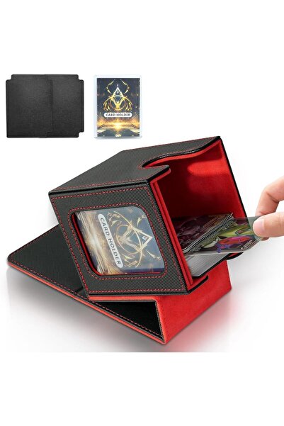 Choice18 صندوق أسود وأحمر يتسع لأكثر من 100 بطاقة تداول، مناسب لعرض بطاقات لع...