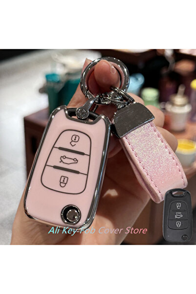 Choice5 غطاء مفتاح وردي اللون مع سلسلة مفاتيح لسيارات هيونداي i10 و i20 و ix2...