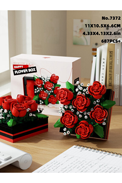choice2 7372 وردة حمراء، 5 أنواع من مكعبات بناء صندوق الزهور، مكعبات بناء زهو...