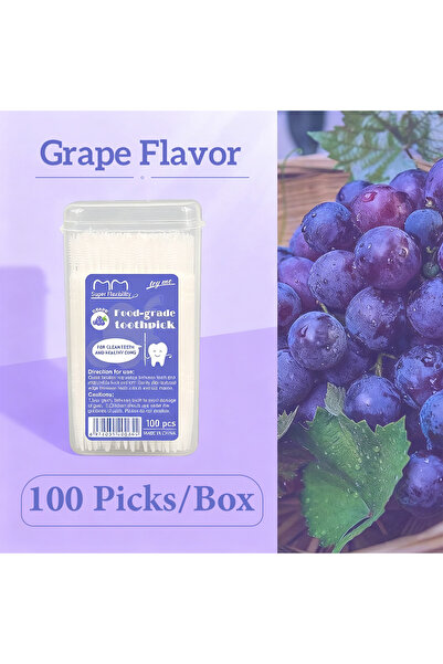 choice2 ١٠٠ قطعة من أعواد الأسنان بنكهة العنب، للاستخدام مرة واحدة، في علبة م...