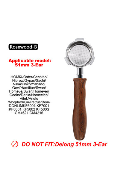 Choice4 حامل فلتر قهوة بدون قاعدة، 51 مم، بثلاثة عروات، من خشب الورد، مناسب ل...