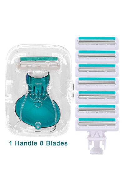 Choice4 شفرة حلاقة نسائية خضراء بمقبض واحد و8 شفرات قابلة للاستبدال، لإزالة ش...