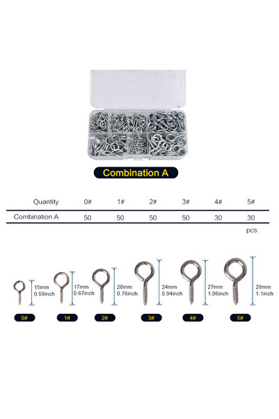 Choice7 CombinationA(260pcs) 80-490 PCS Silver Eye Hooks Screw Metal 0.67 inc...