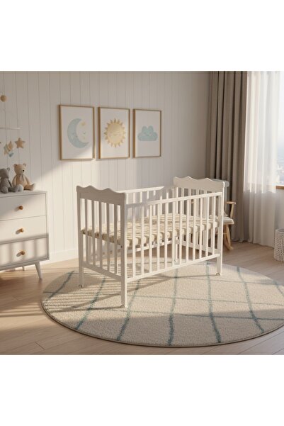 COMPLEX Luxury white wooden crib with wheels – 120 x 60 cm
