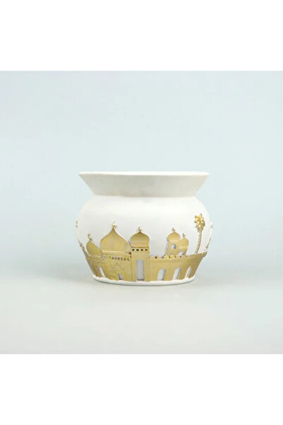 Generic Luxury Ramadan Serving Plate White with Golden Decorations