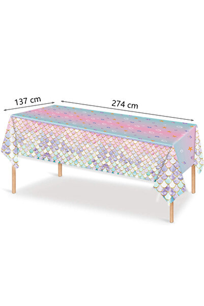 Choice15 طقم أدوات مائدة للاستخدام مرة واحدة بتصميم حورية البحر، يتضمن مفرش ط...