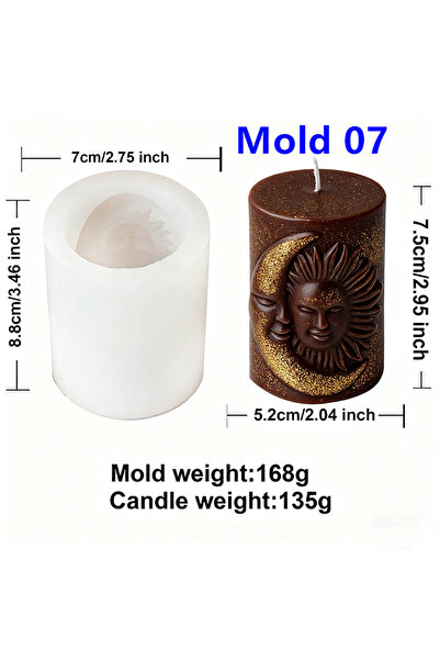 Choice6 قالب رقم 7 ثلاثي الأبعاد بنمط الشمس والقمر، قالب أسطواني، قالب شموع س...