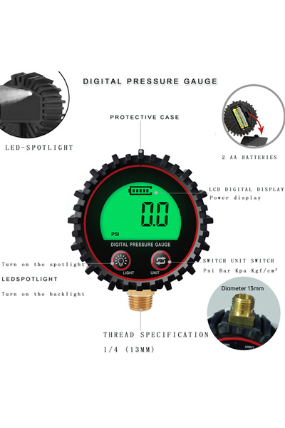 Choice مقياس ضغط غاز رقمي أصفر اللون بقوة 255 رطل لكل بوصة مربعة مع واقي موصل...