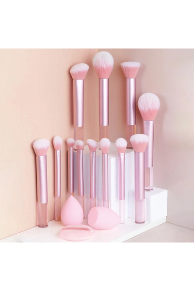 Choice1 مجموعة فرش مكياج احترافية مكونة من 15 قطعة باللون الوردي و12 قطعة، تش...