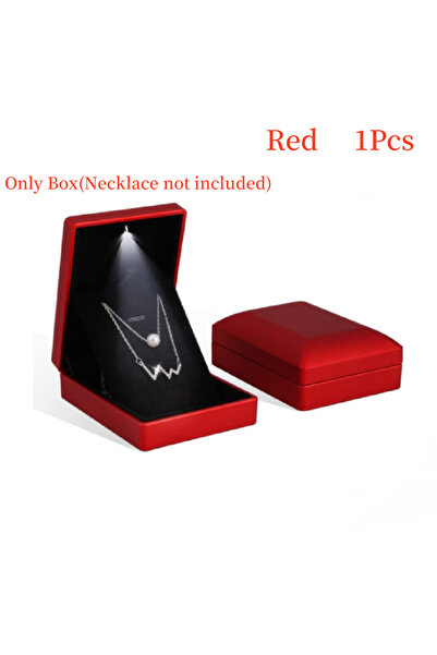 Choice 7x9x3.3cm Red Pendant Box with LED Light Jewelry Case Square Shaped Bo...
