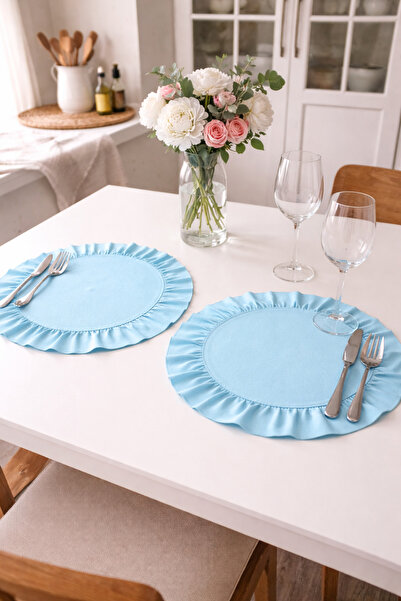 ŞAH TEXTILE DESIGN 2li bebe mavisi pamuk keten sık fırfırlı amerikan servis s...