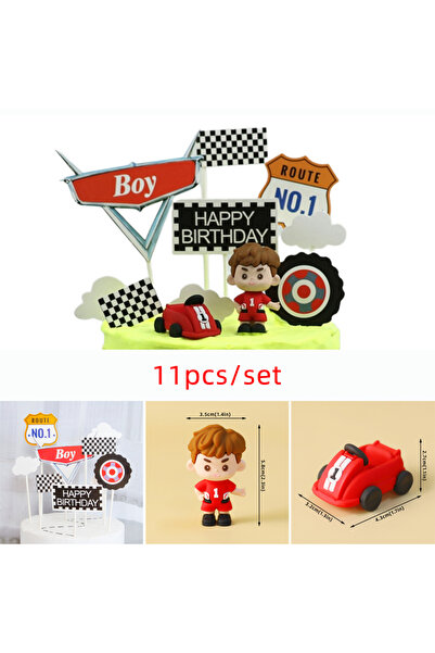 Choice6 O 11pcs Cartoon Boy Birthday Cake Topper Decor Red Little Racer F1 Ca...