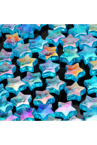 Choice1 Lake Blue 50pcs Transparent AB Color Five-pointed Star Acrylic Beads ...