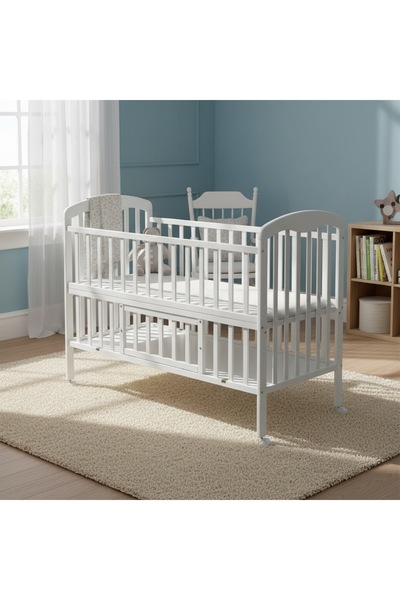 COMPLEX Luxury white wooden crib with wheels – 120 x 60 cm