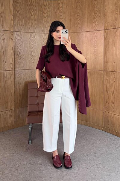 HAZELANNA Skatter White Fabric Trousers